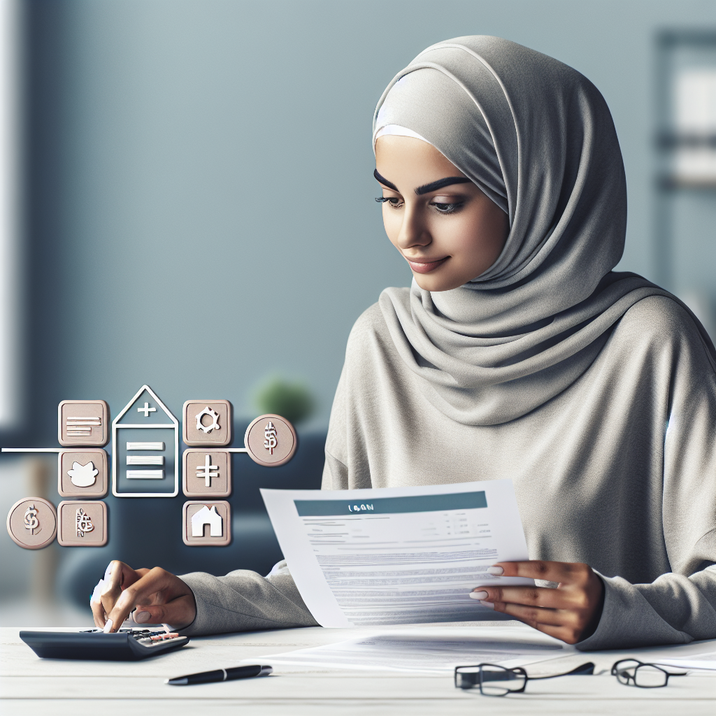 Modern, professional image of a person comparing loan documents and calculator on a table with Swedish design elements, clean colors, and icons representing interest, amortization, and fees
